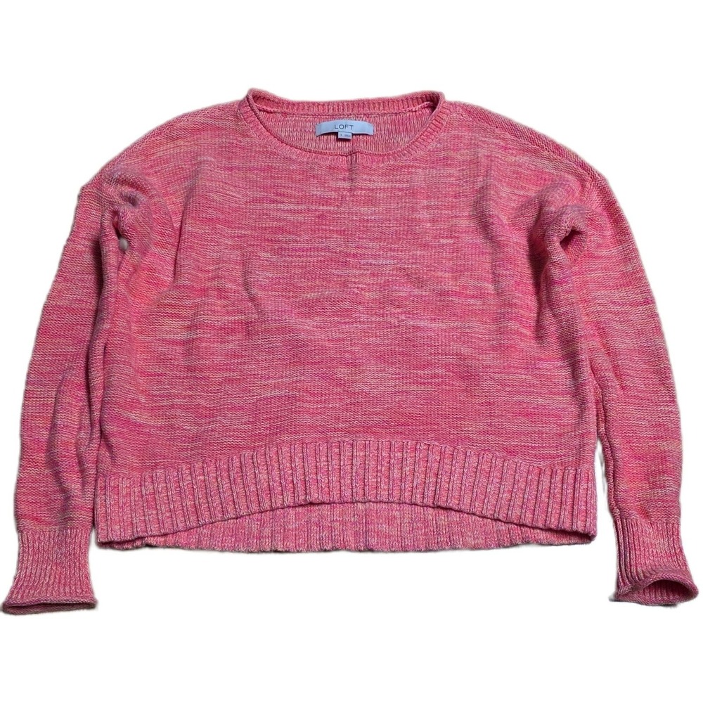 LOFT Marled Crewneck Sweater Women's Size Small Pink Lightweight Casual‎ Cotton